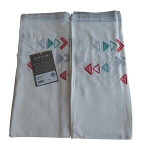 Coyuchi- White/poppy-gray organic cotton triangle embroidered kitchen towel set